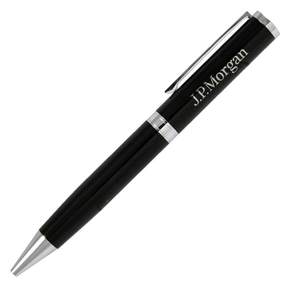 Glossy Black Ballpoint Pen with Chrome Accents