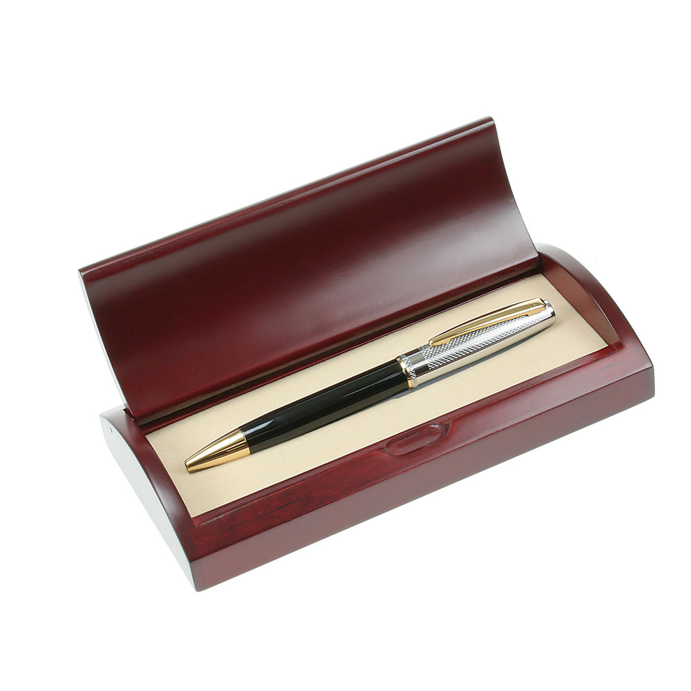 Black Executive Ball Pen in Curved Wooden Gift Box