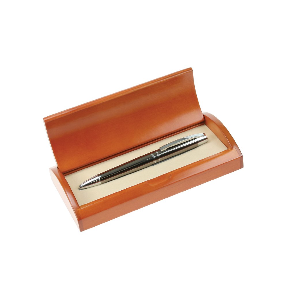 Gunmetal Executive Ball Pen in Curved Wooden Gift Box